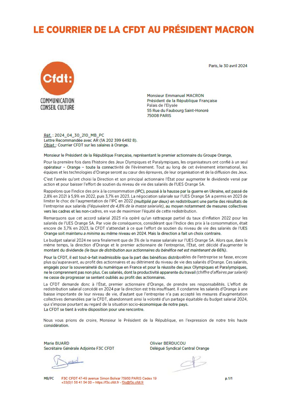 lettre au président