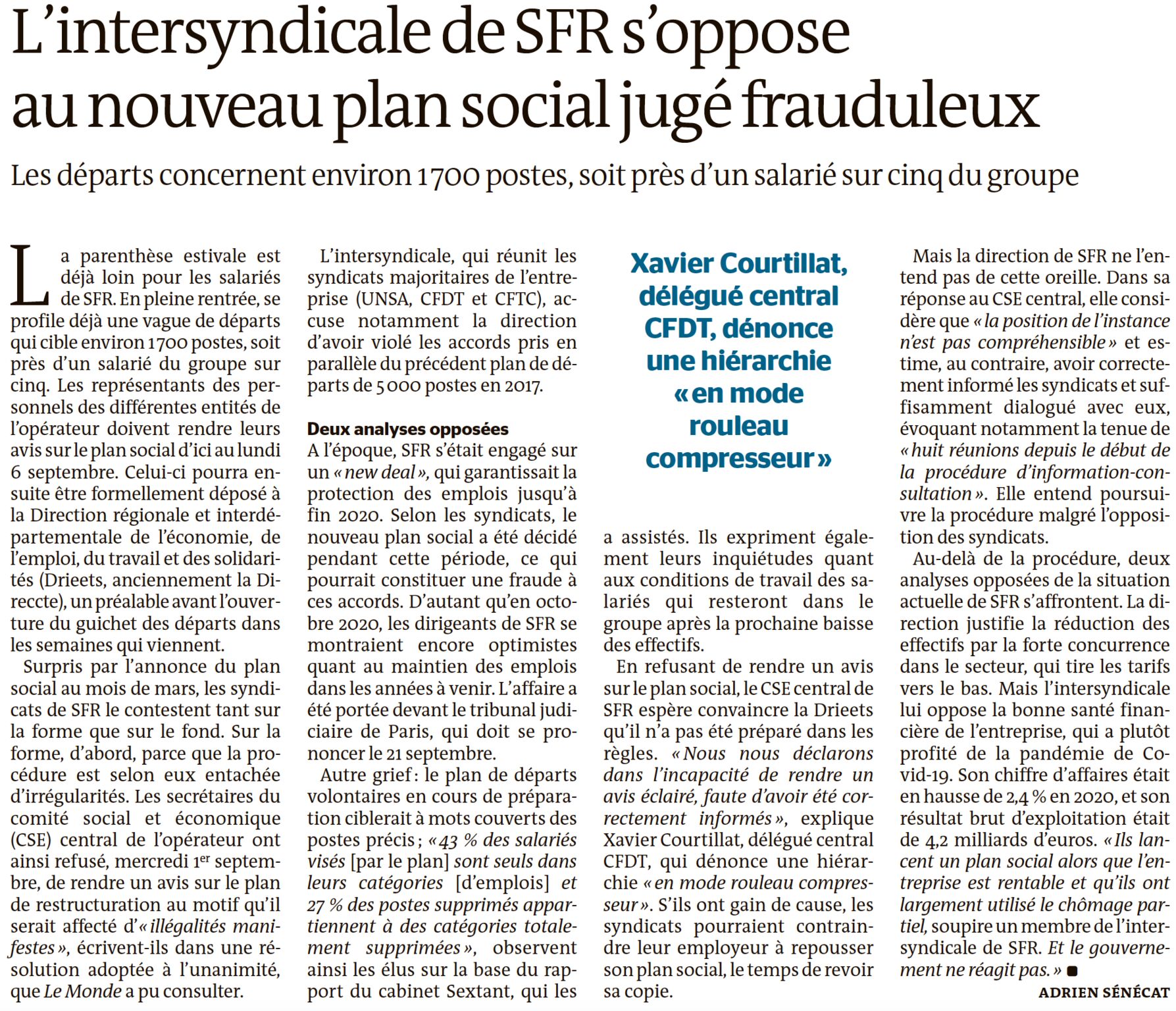 L’intersyndicale de SFR s’oppose au nouveau plan social, jugé entaché d’« illégalités manifestes »