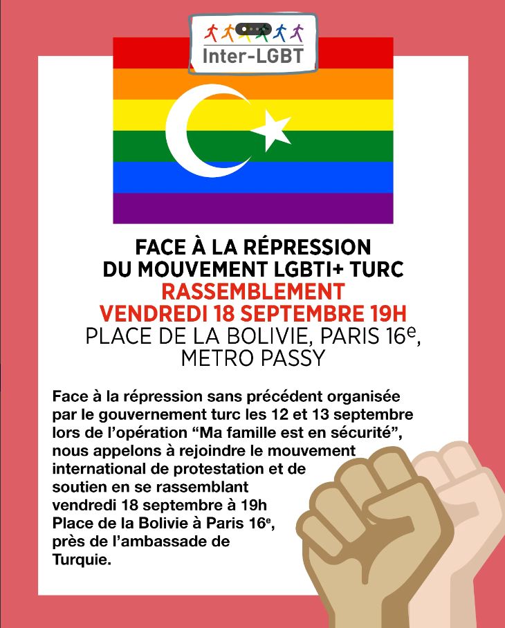 POUR LES LIBERTÉS FONDAMENTALES, MOBILISONS-NOUS LE 18 SEPTEMBRE EN SOLIDARITÉ AVEC LES PERSONNES LGBTI+ ET LES ORGANISATIONS VISÉES PAR LA RÉPRESSION EN TURQUIE