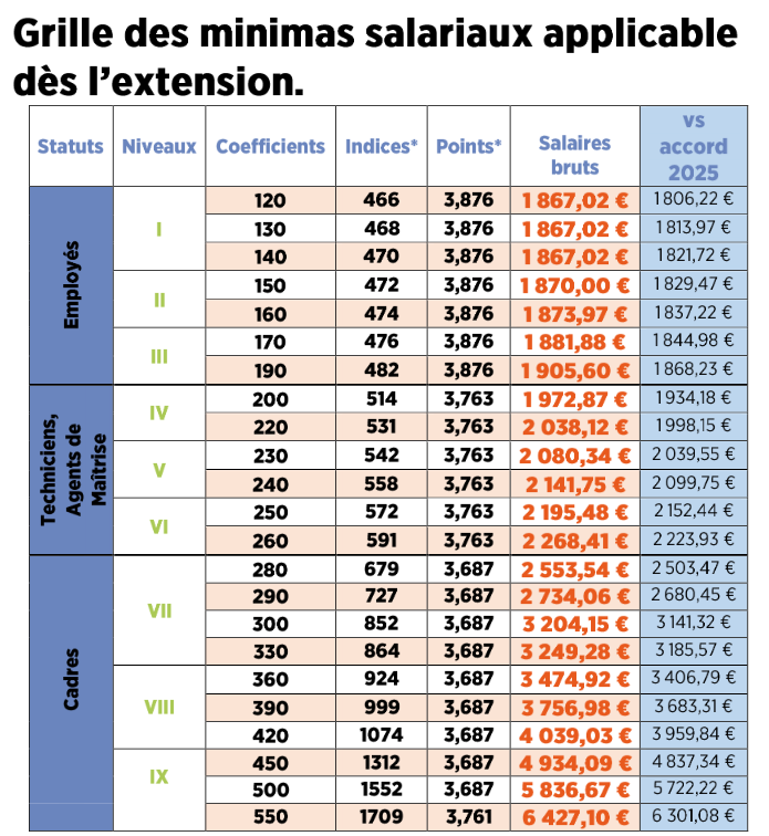 Grille des minimas salariau x applicable dĂšs lâextension