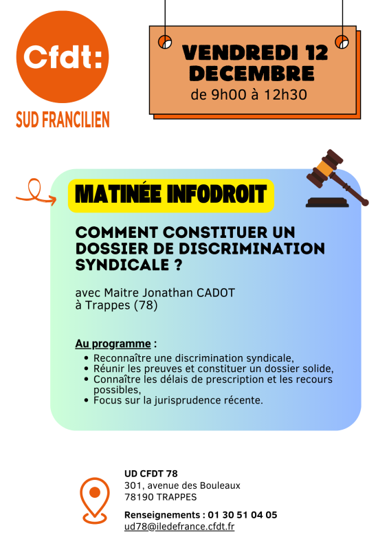 Matinée INFODROIT: Constituer un dossier de discrimination syndicale