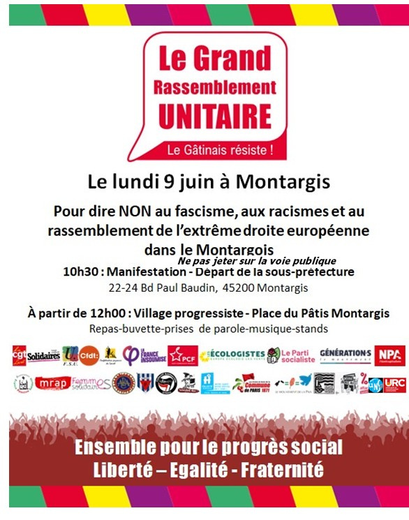 Le 9 juin à Montargis : s’opposer ensemble à l’extrême droite et à ses discours de haine
