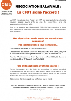 NEGOCIATION SALARIALE : LA CFDT SIGNE L'ACCORD