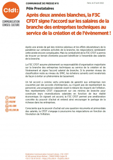 Après deux années blanches, la F3C CFDT signe l’accord sur les salaires de la branche des entreprises techniques au service de la création et de l’évènement !