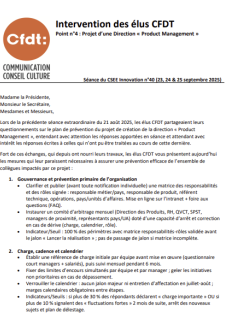 Projet d’une Direction « Product Management » : Propositions des élus CFDT pour un plan de prévention