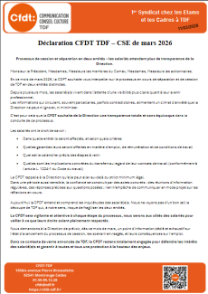 Déclaration CFDT TDF – CSE de mars 2026