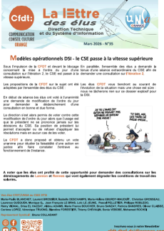La lettre des élus cfdt : Modèles opérationnels DSI – le CSE passe à la vitesse supérieure