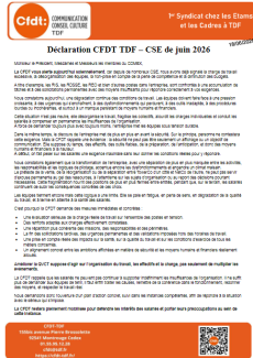 Déclaration CFDT TDF – CSE de juin 2026