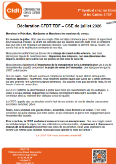 Déclaration CFDT TDF – CSE de juillet 2026