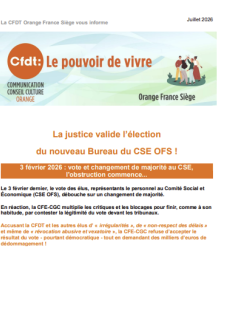 La justice valide l’élection du nouveau Bureau du CSE OFS !