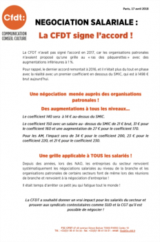 NEGOCIATION SALARIALE : LA CFDT SIGNE L'ACCORD
