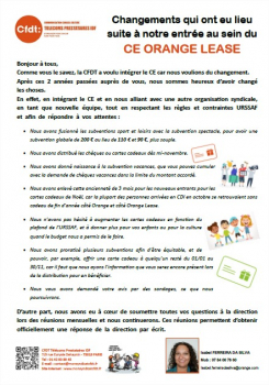 Changements qui ont eu lieu suite à notre entrée au sein du CE ORANGE LEASE