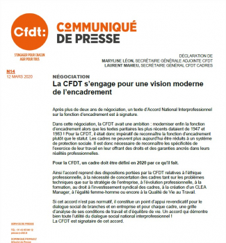 NÉGOCIATION La CFDT s’engage pour une vision moderne de l’encadrement
