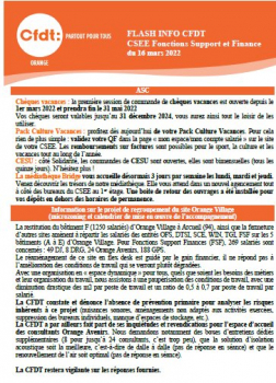FLASH INFO CFDT CSEE Fonctions Support et Finance du 16 mars 2022