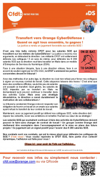 Transfert vers Orange CyberDéfense : Quand on agit tous ensemble, tu gagnes ! La justice a rendu un jugement favorable aux salariés SCE !