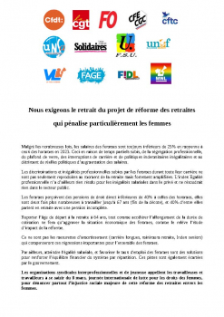Nous exigeons le retrait du projet de réforme des retraites qui pénalise particulièrement les femmes