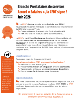 Branche Prestataires deservices Accord «Salaires», la CFDT sign
