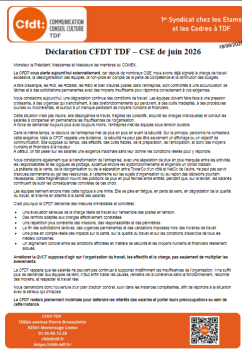 Déclaration CFDT TDF – CSE de juin 2026