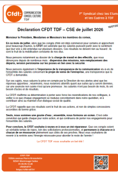 Déclaration CFDT TDF – CSE de juillet 2026