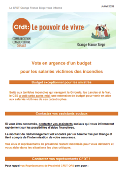 Vote en urgence d’un budget pour les salariés victimes des incendies 