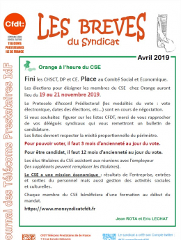 Les brèves du syndicat avril 2019