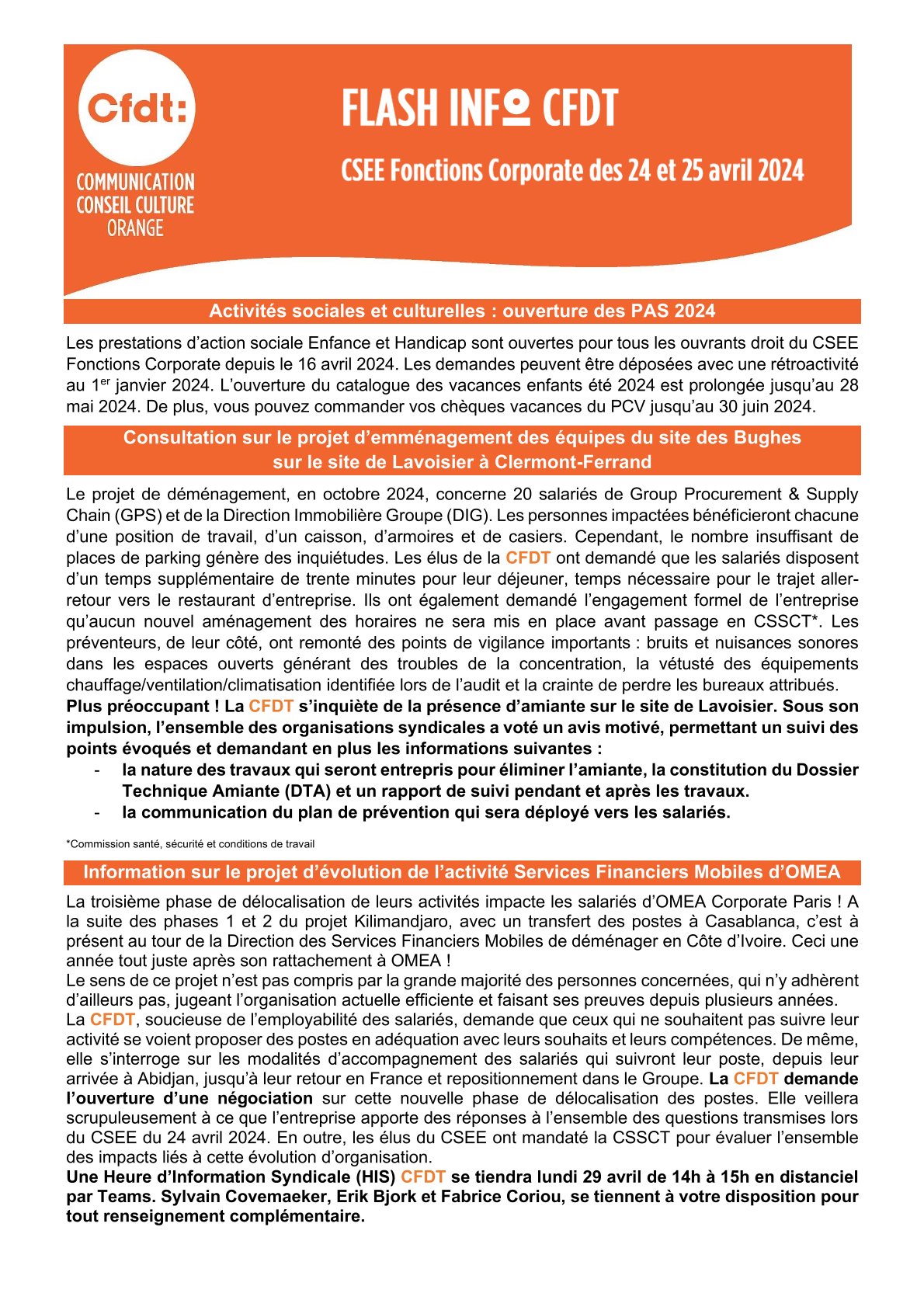 FLASH INFO CFDT CSEE Fonctions Support et Finance du 24 et 25 avril ...