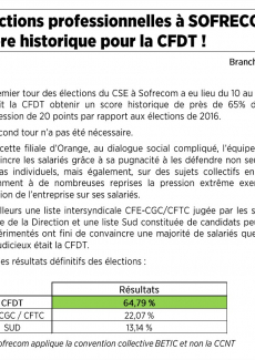 Elections professionnelles à SOFRECOM : score historique pour la CFDT !