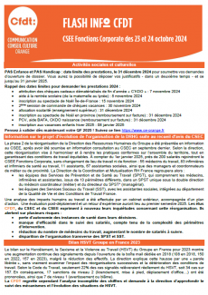 FLASH INFO CFDT CSEE Fonctions Corporate des 23 et 24 octobre 2024