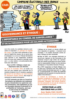 [ORANGE] GOUVERNANCE ET ETHIQUE : L'IMPORTANCE DU CONSEIL DE SURVEILLANCE* ET DE SA PRESIDENCE POUR LES SALARIES ACTIONNAIRES