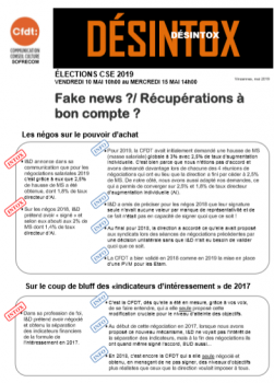 ÉLECTIONS CSE 2019  VENDREDI 10 MAI 10h00 au MERCREDI 15 MAI 14h00        Vincennes, mai 2019 DÉSINTOX DÉSINTOX Fake news ?/ Récupérations à bon compte ? 