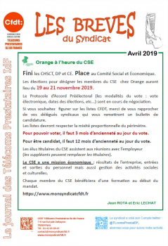 Les brèves du syndicat avril 2019