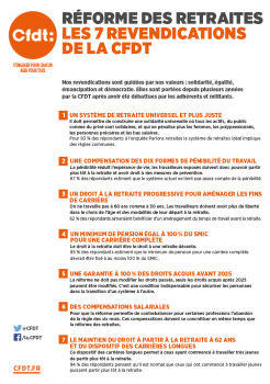 RÉFORME DES RETRAITES LES 7 REVENDICATIONS DE LA CFDT