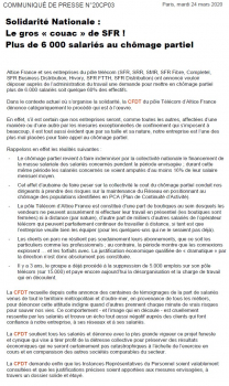 Solidarité Nationale : Le gros « couac » de SFR ! Plus de 6 000 salariés au chômage partiel