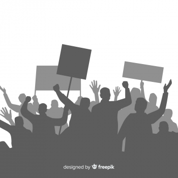 Composition de la révolution avec la silhouette de personnes qui protestent 