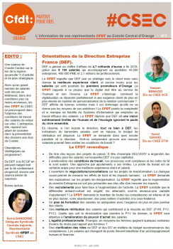 L’information de vos représentants CFDT au Comité Central d’Orange N°3