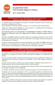 FLASH INFO CFDT CSE Fonctions Support et Finance du 1er octobre 2020