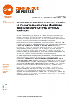 La crise sanitaire, économique et sociale ne doit pas nous faire oublier les travailleurs handicapés