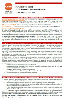 FLASH INFO CFDT CSEE Fonctions Support et Finance des 16 et 17 décembre 2020