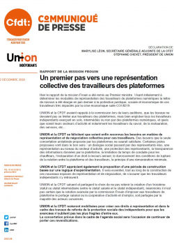 RAPPORT DE LA MISSION FROUIN Un premier pas vers une représentation collective des travailleurs des plateformes