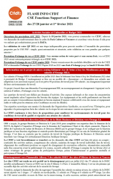 FLASH INFO CFDT CSE Fonctions Support et Finance des 27/28 janvier et 1er février 2021