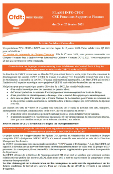 FLASH INFO CFDT CSE Fonctions Support et Finance des 24 et 25 février 2021