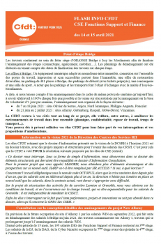 FLASH INFO CFDT CSE Fonctions Support et Finance des 14 et 15 avril 2021