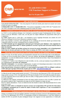 FLASH INFO CFDT CSE Fonctions Support et Finance des 9 et 10 juin 2021