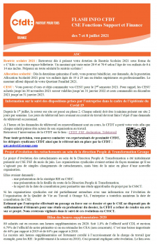 FLASH INFO CFDT CSE Fonctions Support et Finance des 7 et 8 juillet 2021