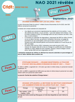 NÉGOCIATION SALARIALE CHEZ ORANGE Le tract VRAI/FAUX de la CFDT