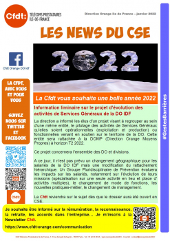 Direction Orange Ile de France - Les News du CSE – janvier 2022