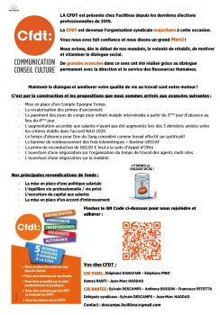 LA CFDT est présente chez Facilitess depuis les dernières élections professionnelles de 2019.