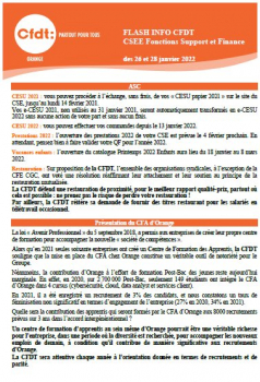 FLASH INFO CFDT CSEE Fonctions Support et Finance des 26 et 28 janvier 2022