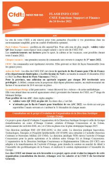 FLASH INFO CFDT CSEE Fonctions Support et Finance du 24 février 2022