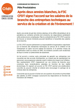 Après deux années blanches, la F3C CFDT signe l’accord sur les salaires de la branche des entreprises techniques au service de la création et de l’évènement !